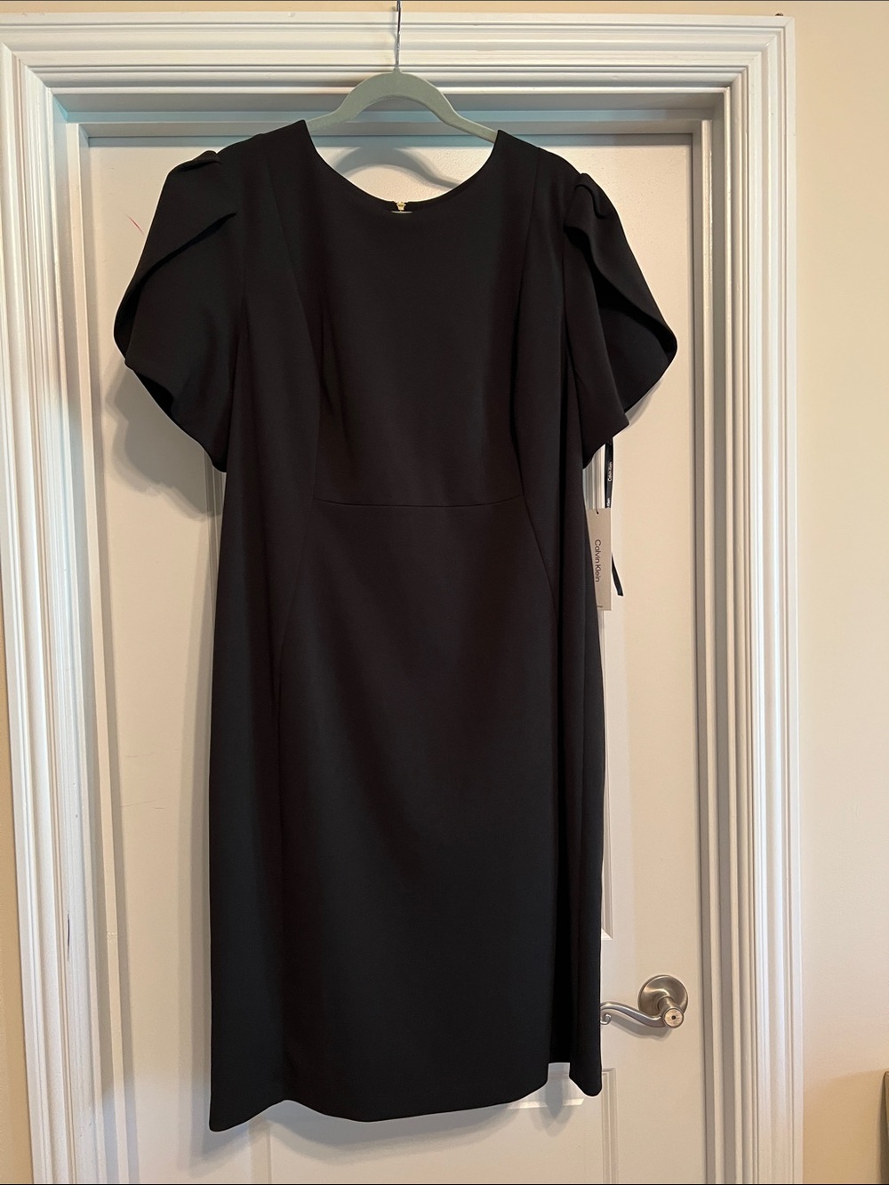 Calvin Klein Black Midi Dress with Puff Sleeves